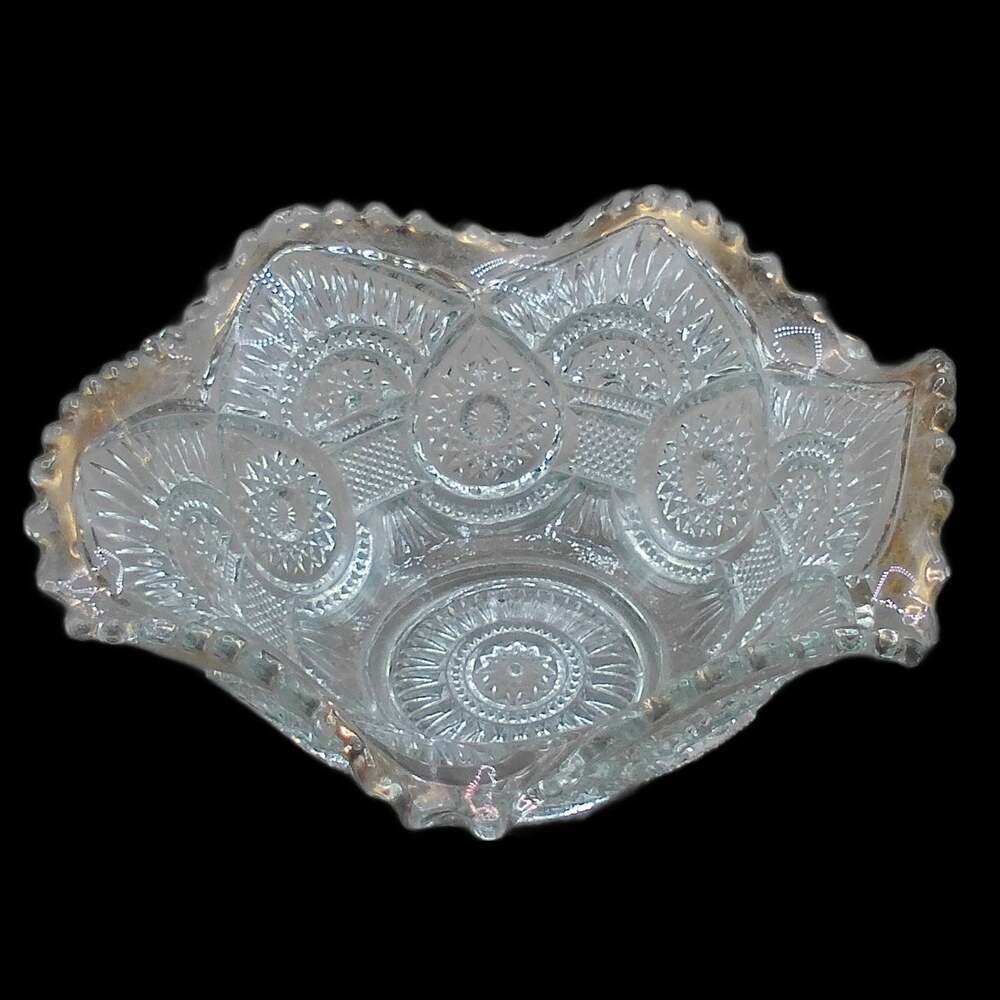 Imperial Glass #411 Twins Horseshoe Curve 5.5" Ruffled Bowl Clear Gold Trim EAPG